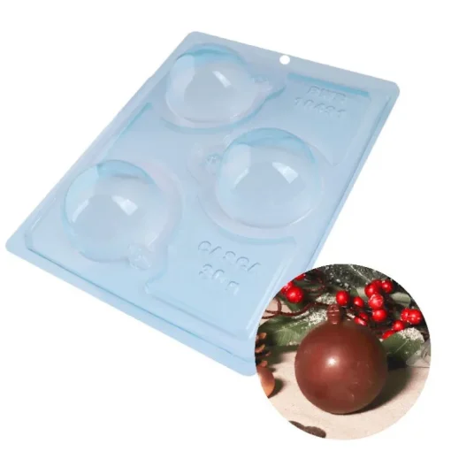 Moule chocolat en 3 parties Boules de Noël lisses Patisdécor