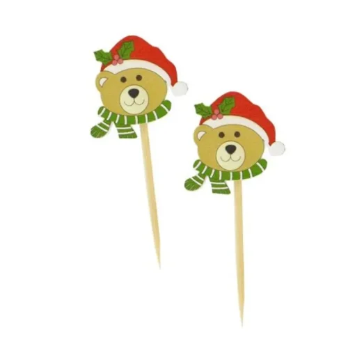 Ourson avec bonnet de Noël sur pique (x50)