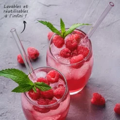 4 pailles en verre et goupillon 20 cm - Ø 8 mm