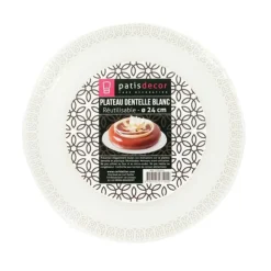 Plateau dentelle rond blanc