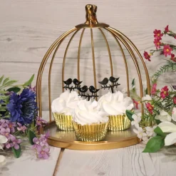 Présentoir cage à oiseaux doré 21 cm