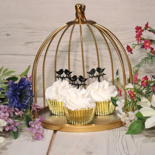 Présentoir cage à oiseaux doré 21 cm