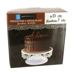 Présentoir gâteau blanc broderie Ø 15 cm