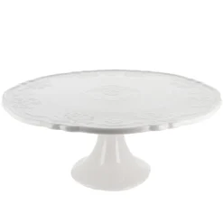 Présentoir gâteau en céramique blanc fleurs Ø 30 cm