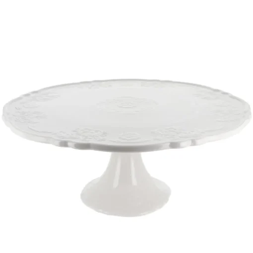 Présentoir gâteau en céramique blanc fleurs Ø 30 cm