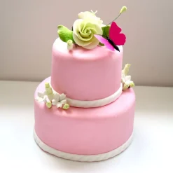 Pâte à sucre rose étalée