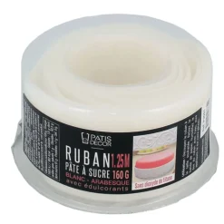 Ruban pâte à sucre blanc arabesques (1,25 m)