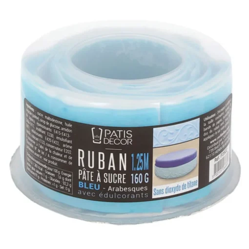 Ruban pâte à sucre bleu arabesques (1,25 m)