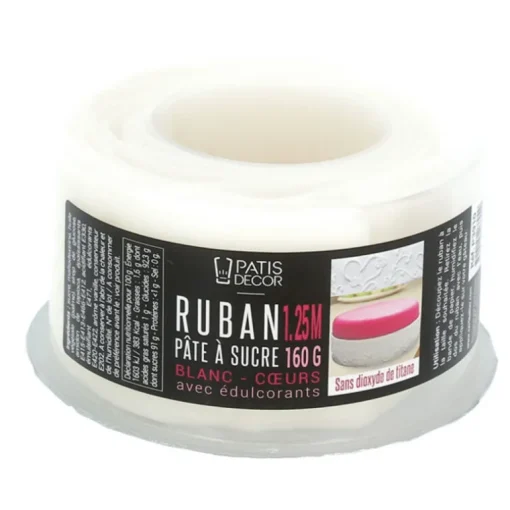 Ruban pâte à sucre coeurs h 5 cm (1,25 m)
