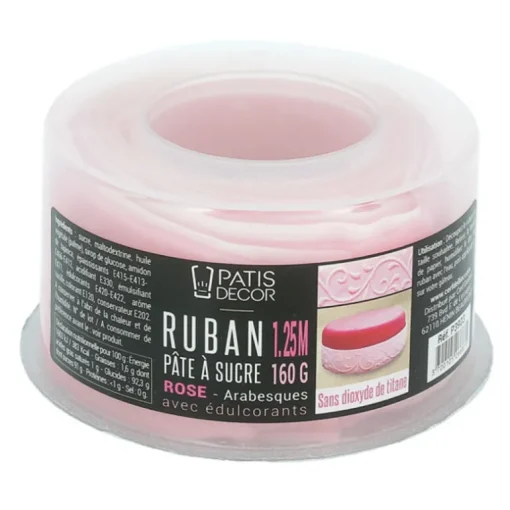 Ruban pâte à sucre rose arabesques (1,25 m)