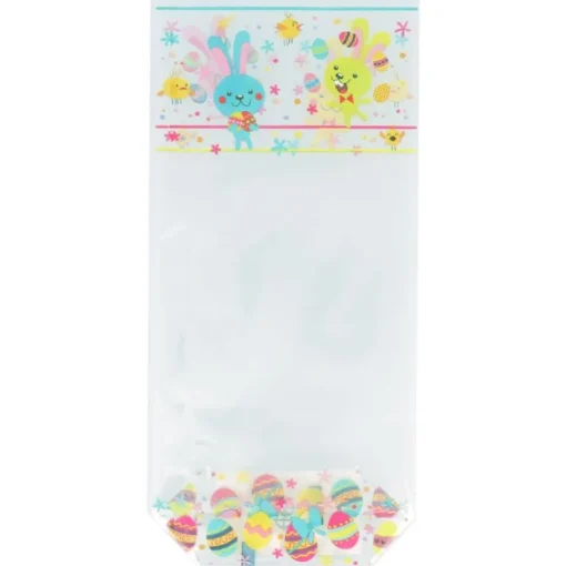 Sachets polypro Lapins de Pâques + liens 10 x 22 cm (x5)