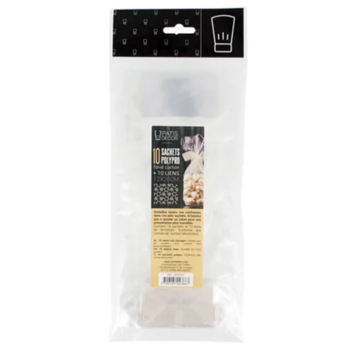 Sachets polypropylène 12 x 26cm fond carton + liens (x10)