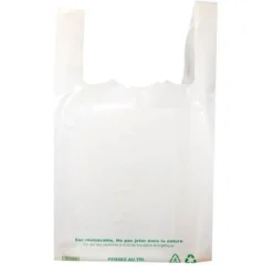 Sacs plastique bretelles blancs "Réutilisables" (x500)