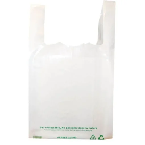 Sacs plastique bretelles blancs "Réutilisables" (x500)