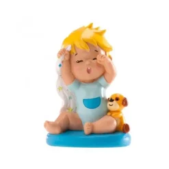 Sujet de baptême bébé garçon au réveil