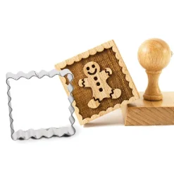 Tampon à biscuit bois Bonhomme en pain d'épices + découpoir carré