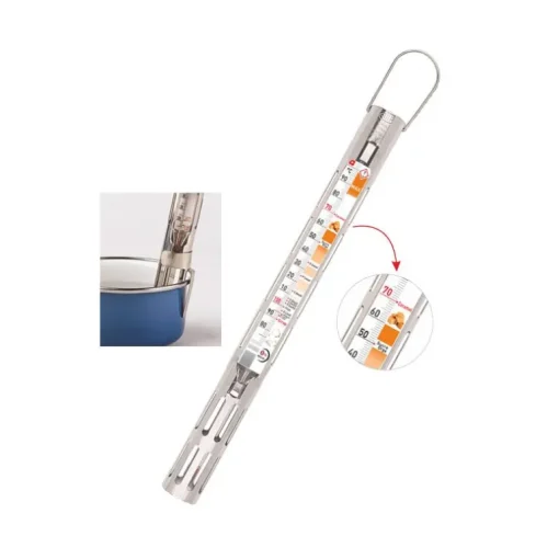 Thermomètre confiseur gaine inox +80 +200°C avec zones couleurs