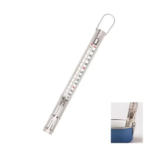 Thermomètre confiseur gaine inox +80 +200°C avec crochet